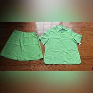 Chic Green Striped Button Down Shirt for Women 2 piece set